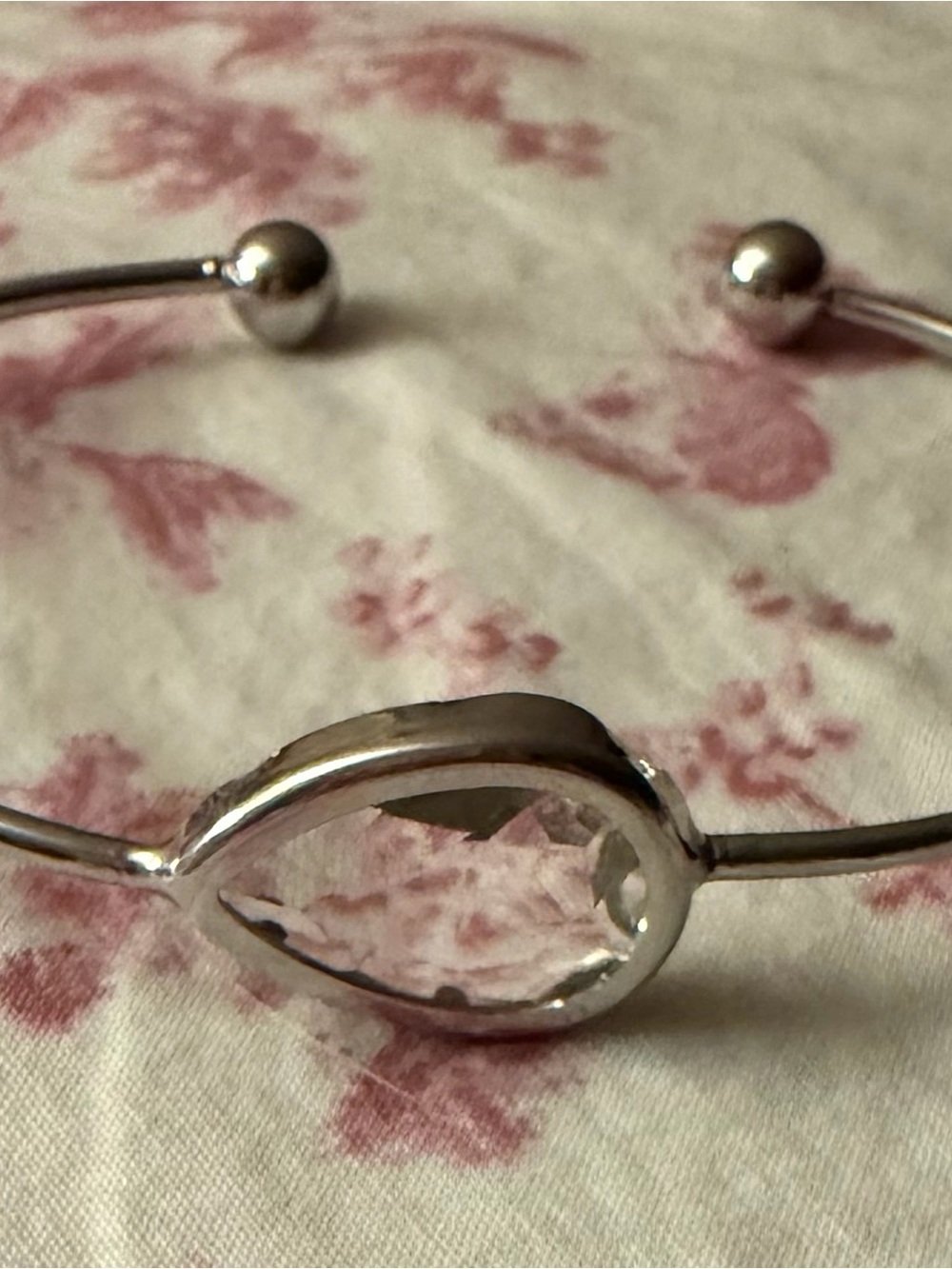Silver Crystal Teardrop Cuff Bracelet - Clear Crystal